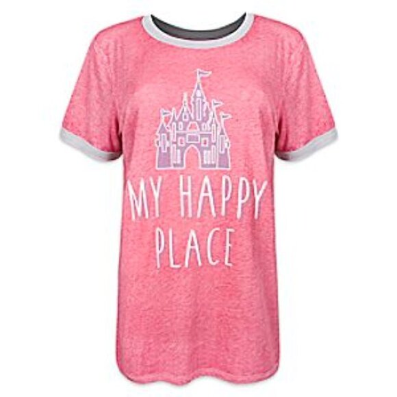 Disney Parks Burnout T-Shirt Red My Happy Place - Picture 1 of 9